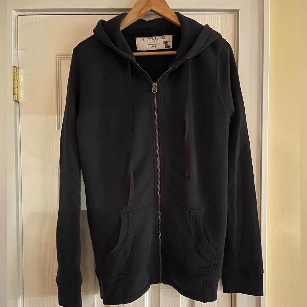 J-Crew Sherpa Fleece Zip-Up (Navy Blue) | Size Large